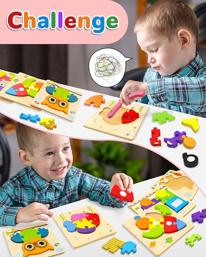 Yetonamr Wooden Toddler Puzzles Gifts Toys for 1 2 3 Years Old Boys Girls, 12 Vehicle Shape Montessori Toys Educational Blocks Kids Toys Gift Baby Learning Toy Age 1-3, 2-4
