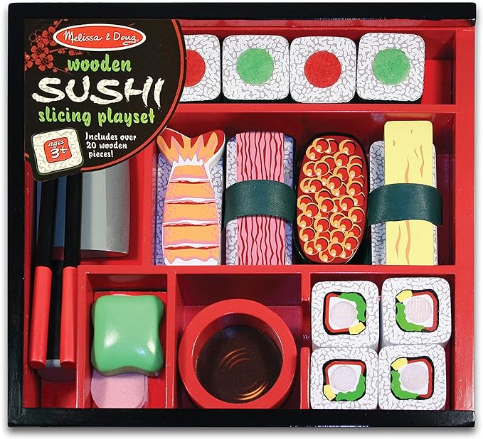 Melissa & Doug Sushi Slicing Wooden Play Food Set Pretend Play Kitchen Toys, Pretend Wooden Sushi FoodFor Kids Ages 3+