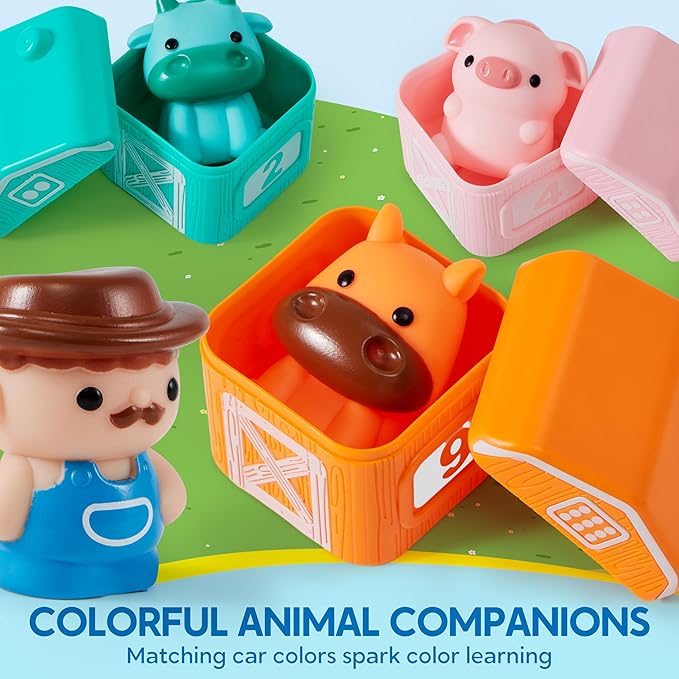 Learning Toy for Toddlers 1 2 3 Years Old, Counting, Matching & Sorting Montessori Learning Farm Train Including 9 Farm Animals and 1 Farmer, Christmas Birthday Gift for Baby Boys Girls