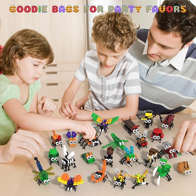 Party Favors for Kids 24 Pack Insect Building Sets, Bulk Educational Bug Blocks Toy for Valentines Day Classroom Prizes, Goodie Bags, Easter,Christmas, Birthday Party Gifts for Boys and Girls