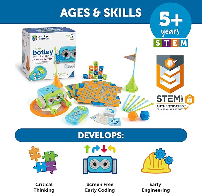Learning Resources Botley The Coding Robot Activity Set - 77 Pieces, Ages 5+, Screen-Free Coding Robots for Kids, STEM Toys for Kids, Programming for Kids