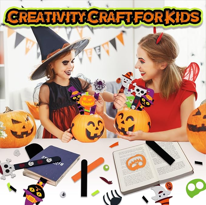 Shemira 24 Pack Halloween Crafts for Kids, Halloween Bookmark Craft for Party Favors, Halloween Trick or Treating Gifts Toys, Halloween Miniatures Prizes for Kids, Halloween School Art Activities