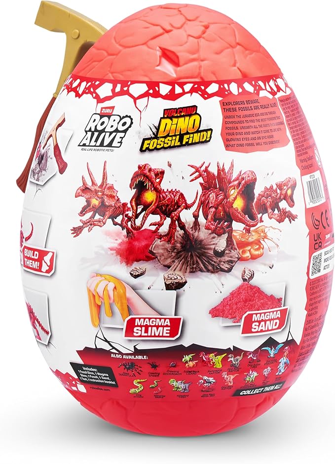 Robo Alive Volcano Dino Fossil Find Triceratops by ZURU Boys Age 5+ Dig and Discover, STEM -Excavate Prehistoric Fossils, Educational Toys, Great Science Kit Gift (Triceratops)