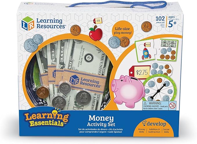 Learning Resources Money Activity Set - 102 Pieces, Ages 5+ Play Money for Kids, Pretend Money for Kids, Play Money Set, Money and Banking Play Toys, Kindergartner Learning Toys