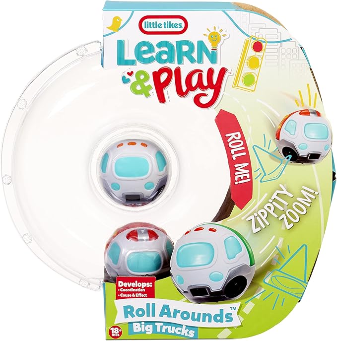 Little Tikes Learn & Play Roll Arounds Big Truck 2-Pack, Toy Vehicle and Ball Play in One, Easy Grip & Roll Cars- Birthday Gifts for Kids, Toddler Toys for Boys and Girls Ages 18 Months 1 2 3+ Years