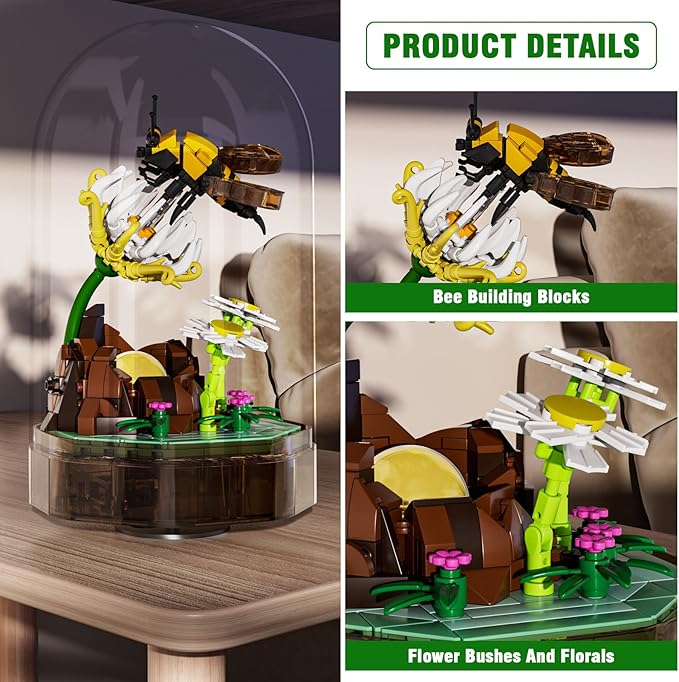Mould King Bee Insect Building Block Set, Creative Flower Bug Kits Toys with Music Display Box, Collection DIY Office Home Decor for Adutls Kids Girls 8+, 10104