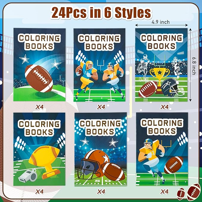 24Pcs Football Coloring Books Sport Theme DIY Color-in Pages Football Helmet Glove Trophy Drawing Booklet Party Favors Gifts Classroom Reward Home Art Activity Supplies for Kids Toddlers