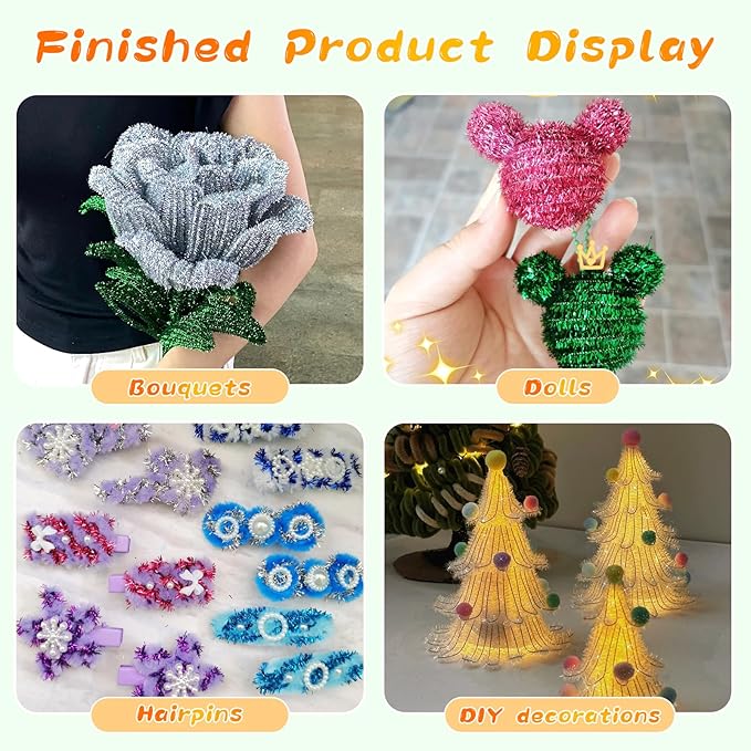 ZXIIXZ Pipe Cleaners, 100Pcs Glitter Pipe Cleaners Crafts, Creative Pipe Cleaners Craft DIY Supplies for DIY Festival Home Decorations Craft/Glitter Green
