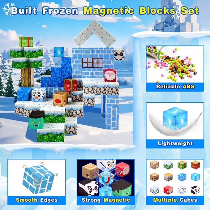 100PCS Magnetic Building Blocks-for Kids, Chirstmas Build Magnet World Set for 3-10 Years Old Boys & Girls Magnetic Building Toys for Toddler (XMS)