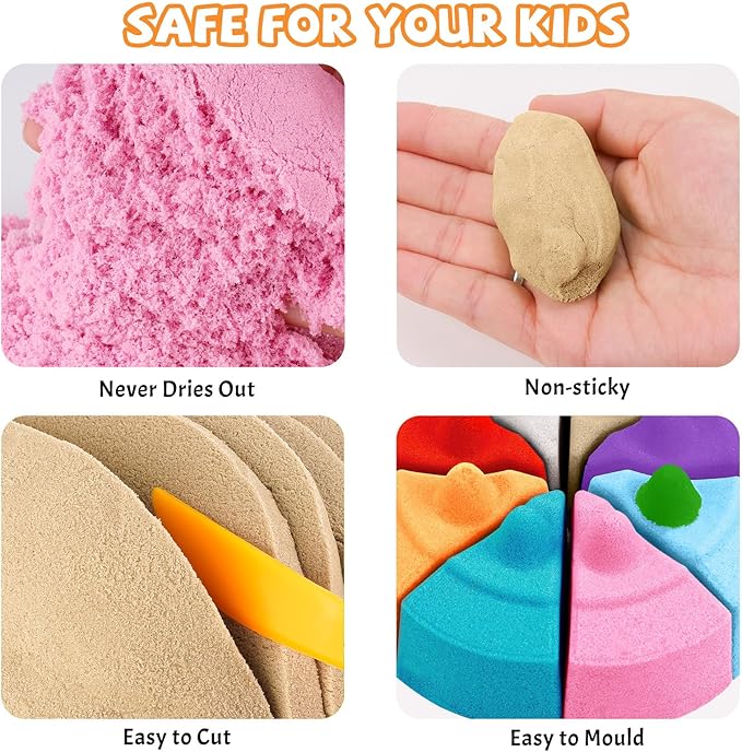 11 Lbs Moldable Self-Sticking Sand, Never Dries Out-Fun for 3 Years and up Kids Bulk Refill for Sensory Sand Box Toys, Ideal for Shaping, Squeezing, Scooping and Rolling (5 Light Colors)