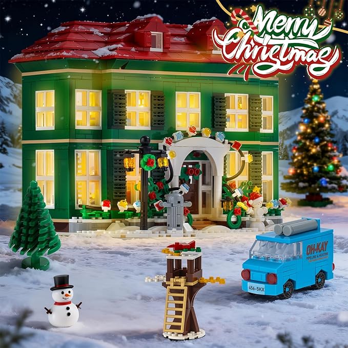 Christmas House Building Set with Light for Adults, NO Compatible with Lego House, 1187PCS Holiday Loness Home Boys House Building Kits, Christmas for Movie Fans Friends Family