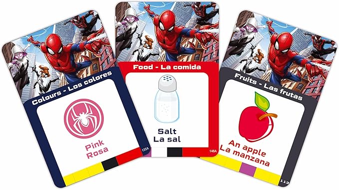 LEXiBOOK, Spiderman, Bilingual Interactive Card Reader, Spanish/English, 150 Double-Sided Educational Cards, Educational Quiz & flashcard Machine, Red/Blue, JCR10SPi2