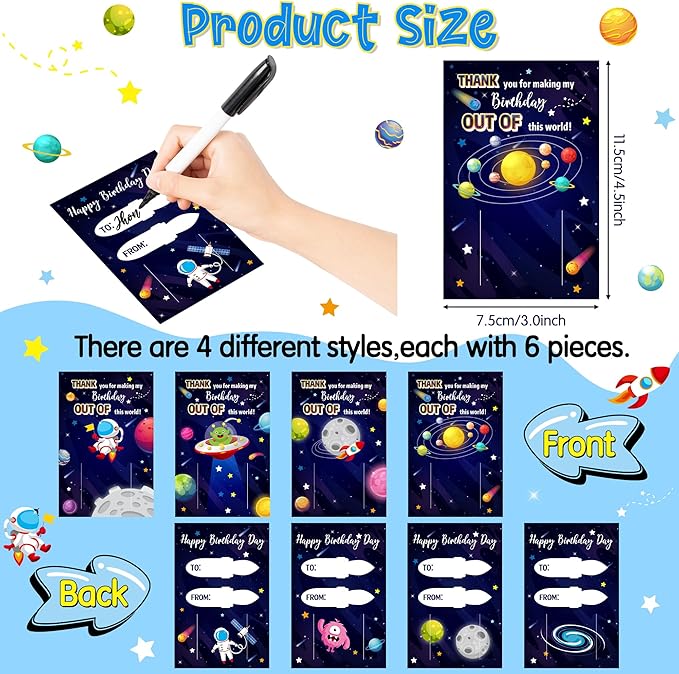 Space Slap Bracelet, 24Pcs Outer Space Kids Wristbands Bracelets with Thank You Cards Planet Themed Party Favors Gifts for Kid Birthday Party Favors Classroom Prizes Exchange (12 Styles)