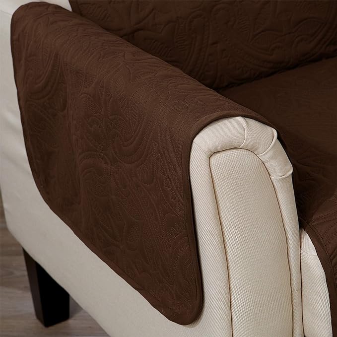 Great Bay Home Medallion Stitched Solid Furniture Protector Stain Resistant Durable Furniture Protector Elenor Collection (Sofa, Chocolate/Taupe)