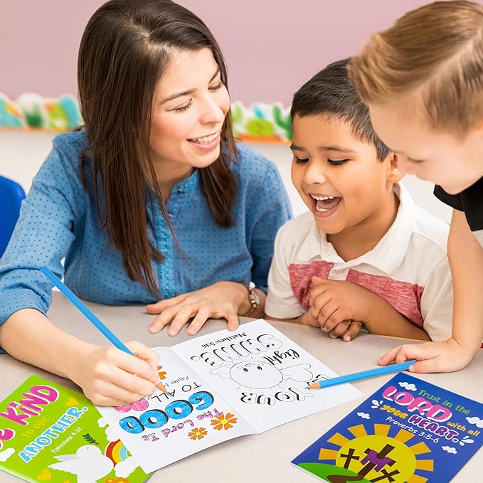 24Pcs Bible Coloring Books Religious Theme DIY Color-in Pages with Inspirational Words Drawing Holiday Christian Activity Supplies for Sunday School Classroom Rewards Artwork Gift for Kids