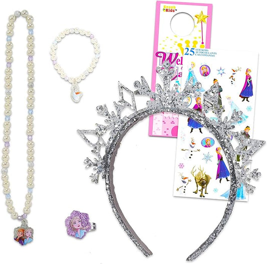 Disney Frozen Jewelry for Girls Super Bundle - 4 Pc Frozen Jewelry Box Set, Frozen Necklace and Bracelet Set with Stickers (Frozen Accessories Set)