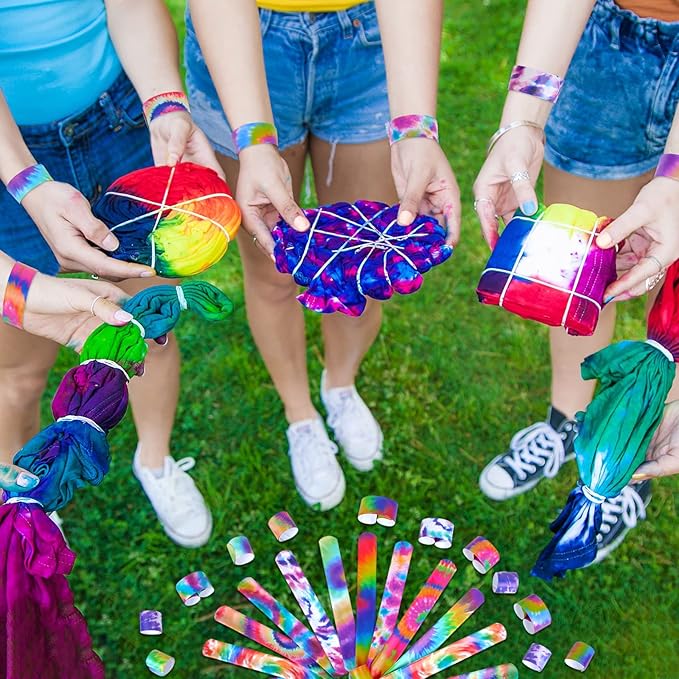 Sawowkuya 48PCS Tie Dye Party Favors Slap Bracelets, Colorful Wristbands for Kids Classroom Gifts Exchanging,Gift Box Filler,Birthday Party Decorations Supplies