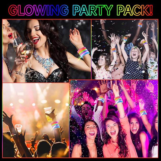Visen 24 Pack Glow Sticks Bracelets,6 Color LED Bracelets,Light Up Bracelets Toys,Glow In The Dark Party Supplies for Adults,Neon Rave Party Favors for Concert Birthday Carnival Parties Night Events