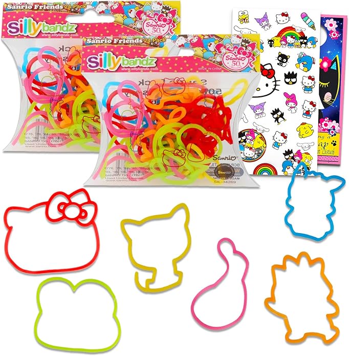 Hello Kitty Silly Bandz Pack - 48 Pc Silly Bandz Bundle with Character Bracelets Featuring Hello Kitty, Keroppi, My Melody, More Plus Stickers | Hello Kitty Character Bracelets