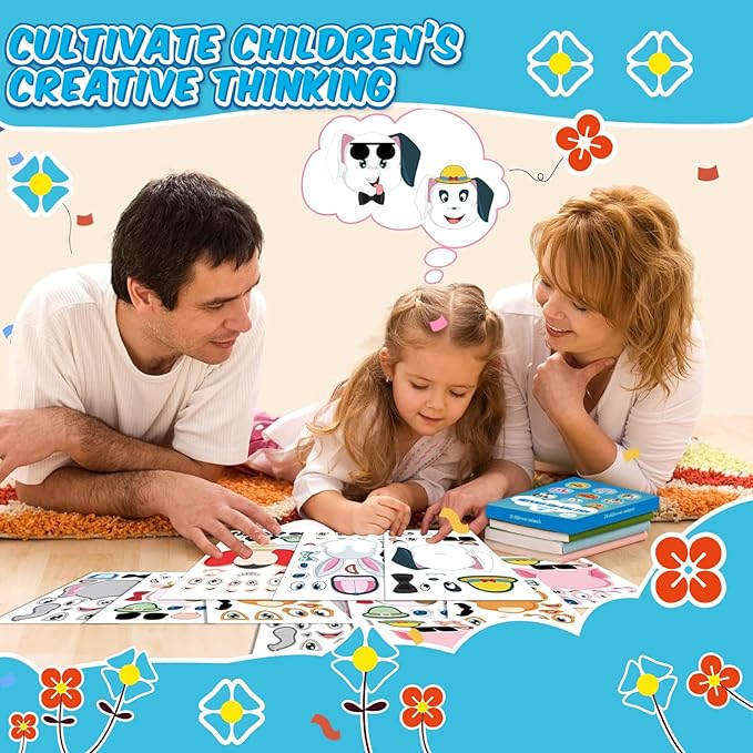 sinceroduct Make a Face Stickers for Kids, 60 PCS Multicolor Animal Decals, Paper Surface, Reusable, for Party Favors, Gifts, Rewards, Art Craft