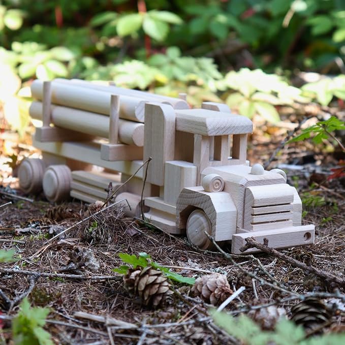 Wood DIY Car Toys - Retro Logging American Truck with Cargo - Paintable Educational Toys for Kids Ages 3+ Wooden Toys for Childrens & Adults - Paint Your own Truck