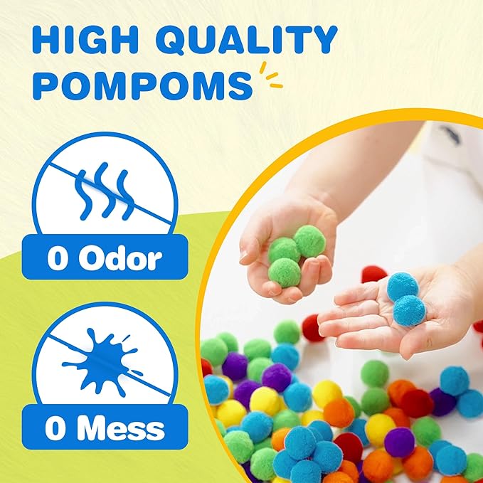 YPLUS Pompoms Art Crafts Kits, Toddler DIY Sensory Activities for Kids Ages 1-3 2-4 3-5, Finger Motor Art Supplies - Theme Animals Stocking Stuffers for Kids Toddler