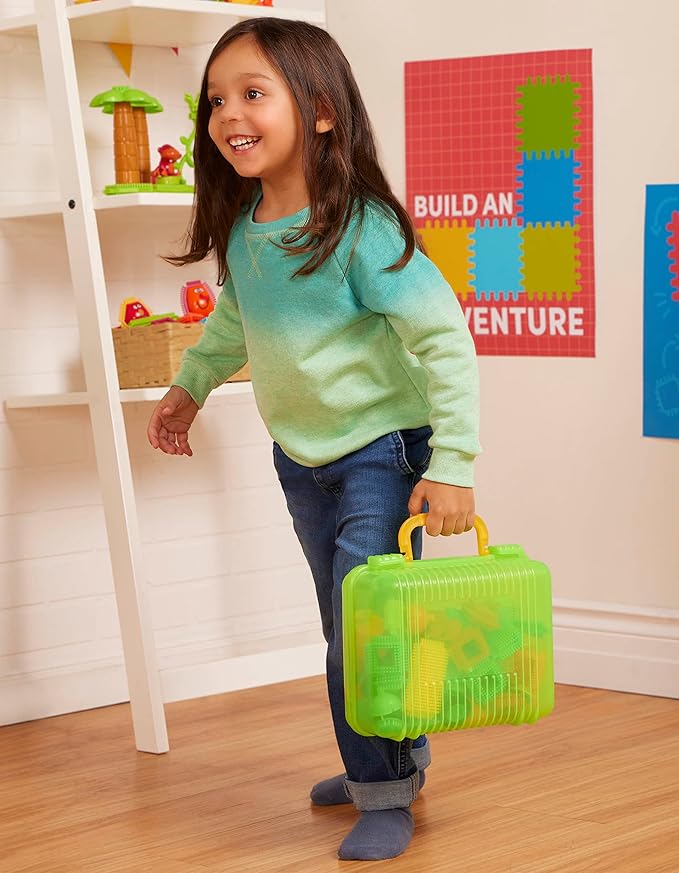 Battat- Bristle Blocks- STEM Interlocking Building Blocks- 85 pc Playset- Reusable Carry Case- Developmental Toys for Toddlers & Kids- Safari Adventure Carrying Case- 2 Years +