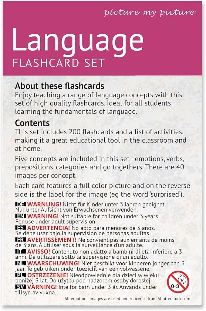 Language Flash Cards Set: Feelings and Emotions, Prepositions, Verbs, Categories & Go Togethers | Vocabulary Builder | Speech Therapy Materials | Autism Learning Materials | ESL Teaching Materials