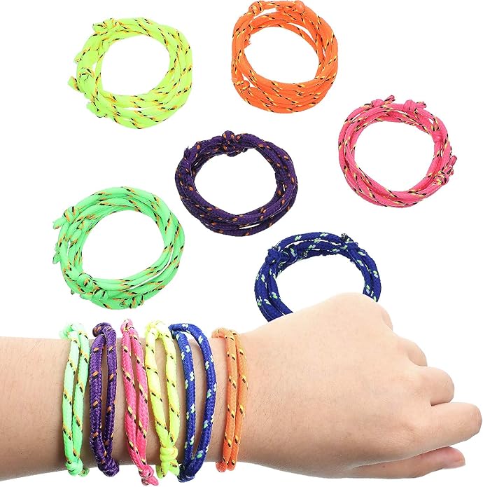 WILLBOND 216 Neon Friendship Bracelets Bulk for Kids Birthday Classroom Student Gift Adjustable Paracord Bracelets Rope Woven Neon Colors Valentine Day Gift Girls Boy Party Favors