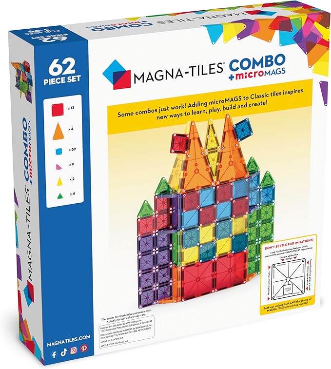 MAGNA-TILES Combo 62-Piece Magnetic Construction Set, The Original Magnetic Building Brand