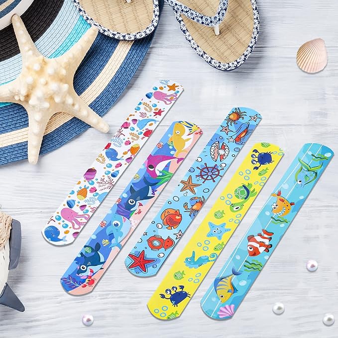 Viicoor Slap Bracelets, 50Pcs Snap Bracelet Wrisrtband for Party Favors Basket Bag Filler School Prizes Birthday Gifts Party Favors Bulk (#4-Marine Animals-50pcs)