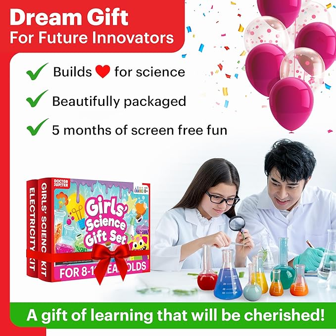 Doctor Jupiter Girls’ Science Gift Set for Ages 8+ | Set of Girls' Ultimate Science Kit & Electricity Kit | Birthday Gift Ideas for 8-9-10-11-12-13-14 Year Old Girls | STEM Learning & Education Toys