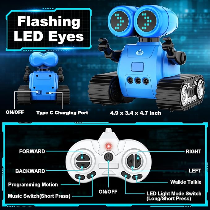 Hamourd Robot Toys for Boys Girls, Emo Robot with Walkie-Talkie Function, Gesture Sensing, Flexible Head & Arms, Programming Motion, Dance Moves, Music, Multi-Mode LED Eye, Toys for Ages