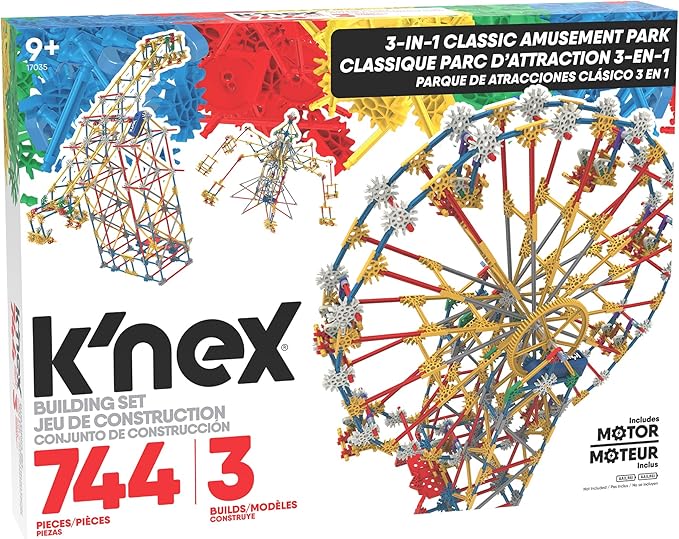 K'NEX - 3-in-1 Classic Amusement Park Building Set - 744 Pieces, Motorized, Kid Construction Set‚ Ages 9+