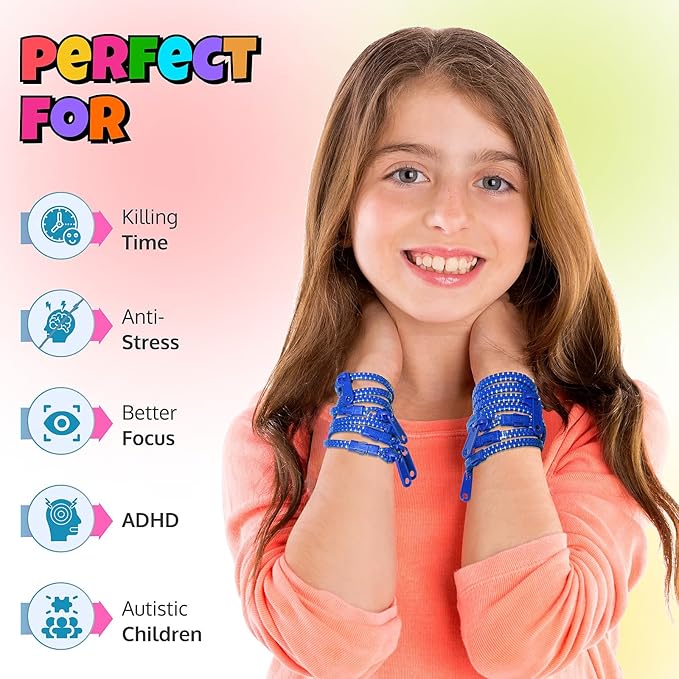 UpBrands 12-Pack Blue 7-Inch Zipper Bracelets – Ocean-Inspired Fidget Party Favors for World Oceans Day, Bulk Sensory Toys, and Peaceful Accessories for Kids