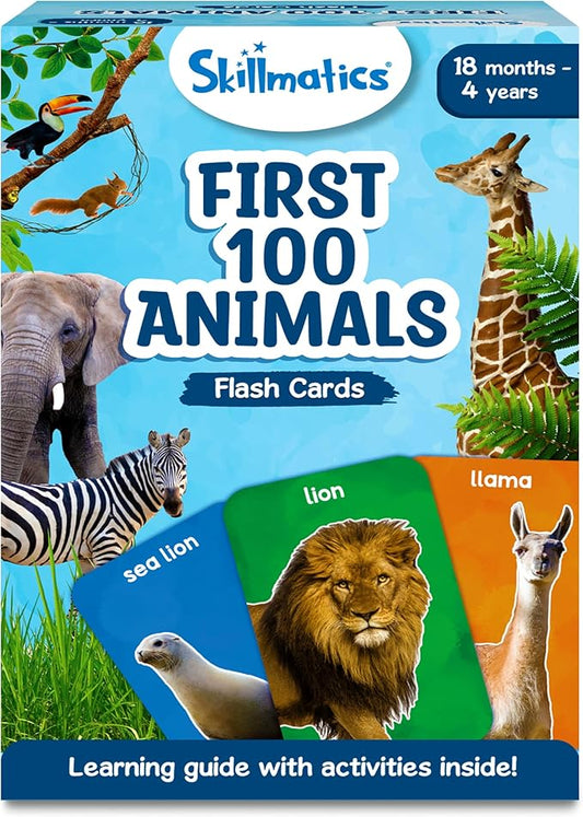 Skillmatics Thick Flash Cards for Toddlers - First 100 Animals, Montessori Toys & Educational Games, Preschool Learning for Kids Ages 1, 2, 3, 4 Years