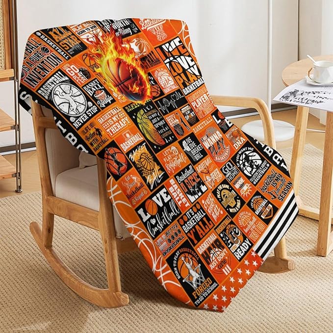 Basketball Throw Blanket - Soft Flannel Sports Basketball Blankets for Girls Boys Kids Pet Basketball Lovers - Warm Basketball Throw Blankets for All Season Sofa Lap, Chair - 40"x30"