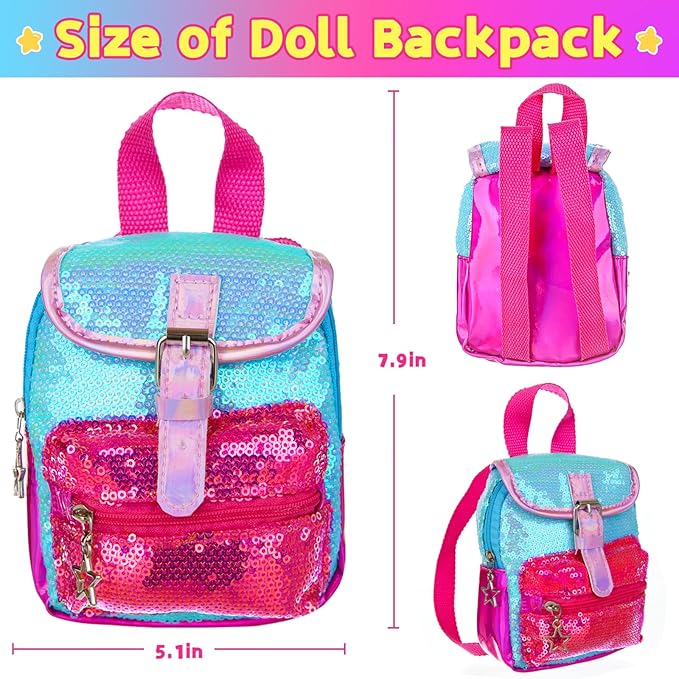 10 Pcs American 18 Inch Doll Accessories, 3-piece 18 Inch Doll Clothes Set with Doll Shoes, Hair Clip, Gradient Backpack, Bracelet, Sunglasses, Notebooks, Toy Tablet, Phone - Best Gift for Kids