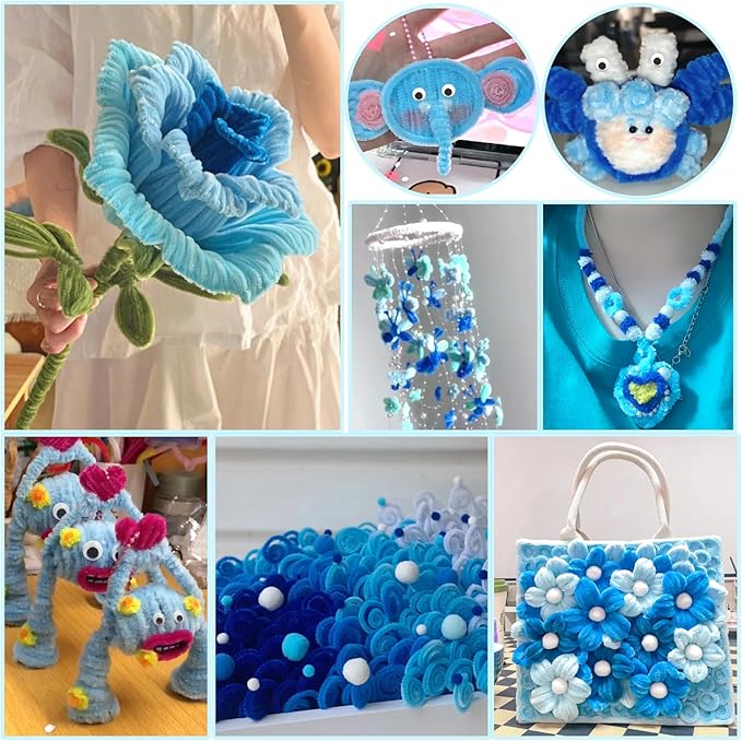 TOAOB 100pcs Pipe Cleaners Gradient Blue Chenille Stems for Crafts 12 Inch Fuzzy Sticks Craft Supplies for DIY Art Craft Projects Home Decorations