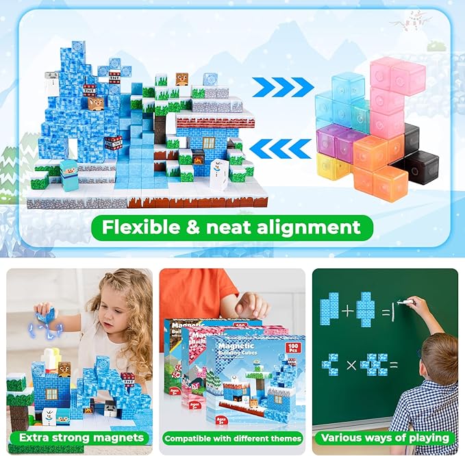 Magnetic Blocks - 100PCS Magnetic Blocks Build Frozen Castle - Magnetic Toys for Montessori Toddler Christmas Birthday Gifts - STEM Sensory Toys for 3 4 5 6 7 8 9 10 Year Old Girls