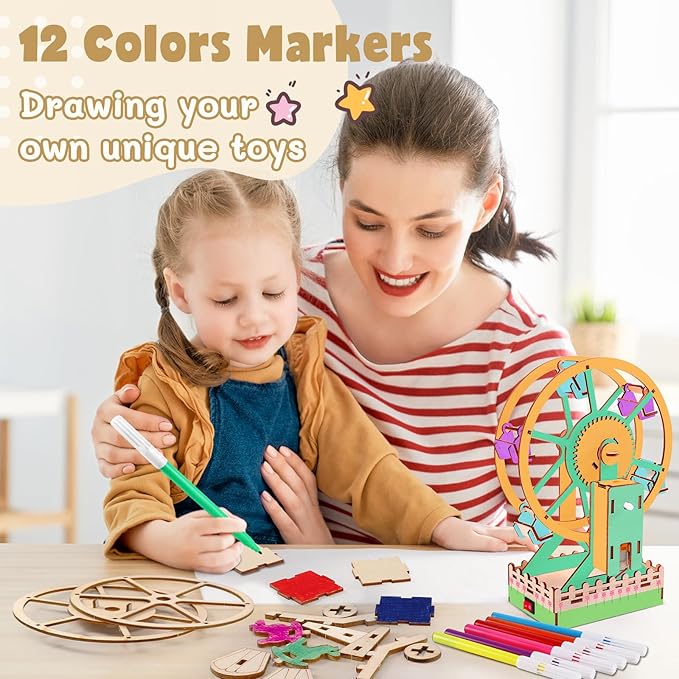 STEM Science Kit for Kids Ages 8-12, Wood DIY Craft Building Kits for Boys Girls 7-11, Science Experiment Projects for Engineering Model Kit, 3D Wooden Puzzle Toys for 9 10 12 14 Years Old