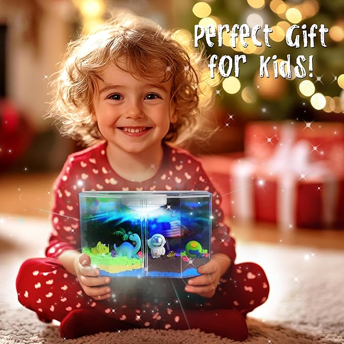 Carolart 3 in 1 Light Up Dinosaur Terrarium Kit,Space, Christmas kit,LED Night Light Up & Remote Boy Birthday Gifts Arts & Crafts Toy for Boys