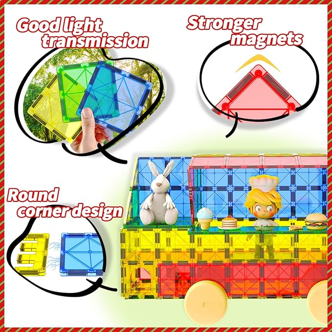 Magnetic Tiles Kids Toys for 3+ Year Old Boy and Girl Birthday Gifts, Magnet Building Blocks STEM Preschool Sensory Learning Montessori Autism Toys for Toddlers Kids Ages 3-5, 5-7, 4-8