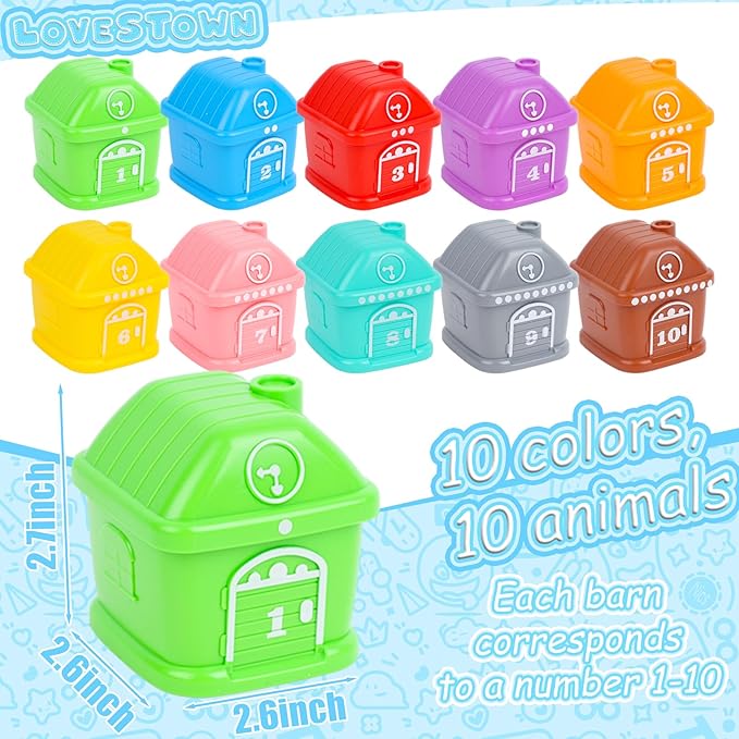 LovesTown 20PCS Learning Barn Toys, Farm Animals Toys Toddler Farm Montessori Counting, Matching and Sorting Fine Motor Games Birthday Gift for Baby Toddlers