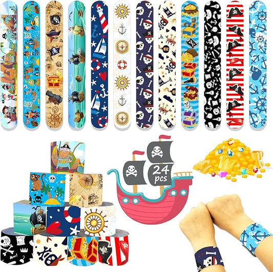 Viicoor 24 PCS Slap Bracelets Pirates Snap Bracelet Wrisrtband for Party Favors Basket Bag Filler School Prizes Birthday Exchanging Gifts Goodies Gadget Bulk (14-Pirates-24PCS)