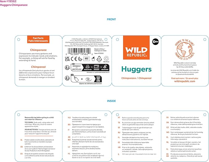 Wild Republic Huggers, Chimp Plush Toy, Slap Bracelet, Stuffed Animal, Kids Toys, 8 inches