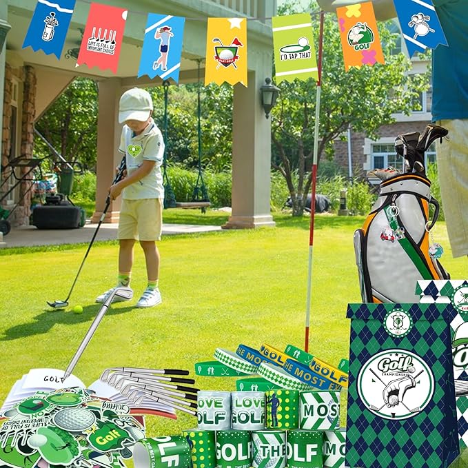 Golf Party Favors 110Pcs Golf Themed Birthday Party Supplies Include Keychains Slap Bracelets Goodie Bags Stickers Golf Themed Party Favors Gifts for Pinata Filler