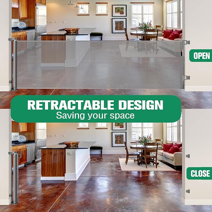 110 Inch Retractable Baby Gates Extra Wide Baby Gate for Large Openings Indoor Outdoor Retractable Dog Gate for Stairs Extra Long Baby Gate Large Retractable Pet Gate Child Gates for Doorways