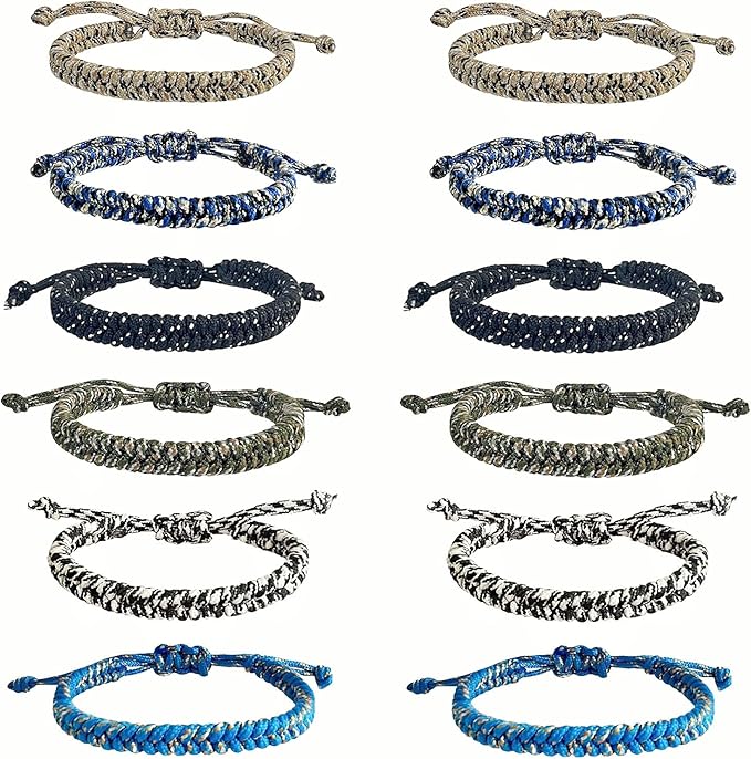 12 pcs Braided Friendship Bracelets for Teen Boys Woven Paracord Bracelets Set Valentines Exchange Gifts Easter Basket Fillers for Teen Teenager Birthday Christmas Party Favors