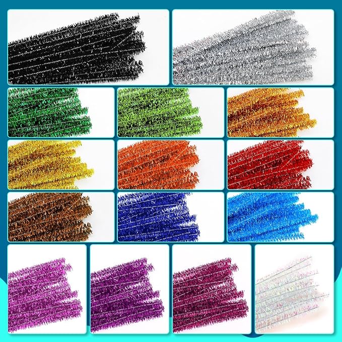 1000pcs Pipe Cleaners, Pipe Cleaners for Crafts, Craft Supplies Multicolor Chenille Stems for Art&Craft Christmas DIY Projects(15colors,Glitter)